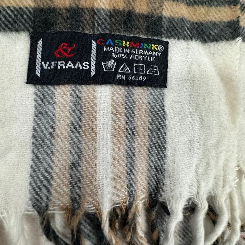 V.Fraas Cashmink Scarf 100% Acrylic Made in Germany Tan Black White‎ Red 15.25